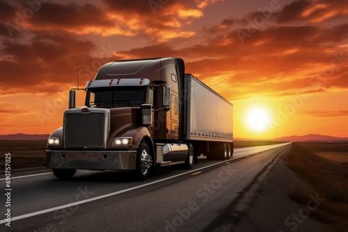 transport truck at sunset