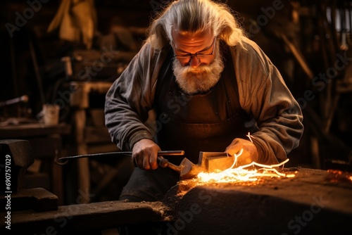 blacksmith working in a traditional blacksmith's shop