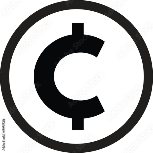Cent icon in a circle . Money icon vector isolated on white background