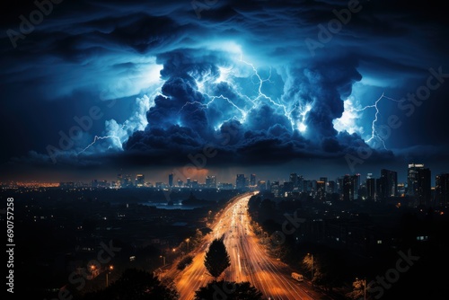 landscape of a big summer storm with lightning strikes © jechm