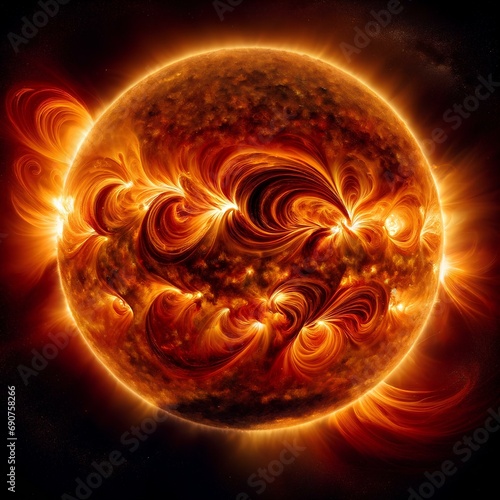 Illustration of a close-up of the sun with solar storm
