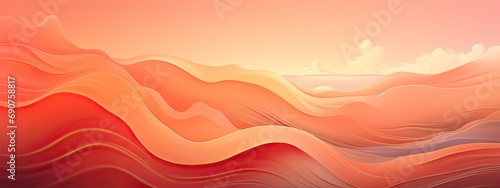 Waves of warm Peach Fuzz 2024 hues flow across the horizon at sunrise, bringing a sense of new beginnings.