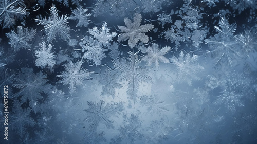 stockphoto, Frostwork, snow frost , frozen ice crystals frame on a dark background. Ice crystals on a window. Frost pattern. Winter mood. photo