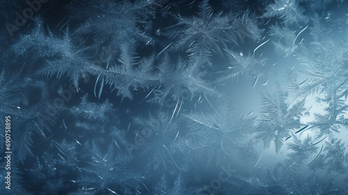 stockphoto, Frostwork, snow frost , frozen ice crystals frame on a dark background. Ice crystals on a window. Frost pattern. Winter mood. © Dirk