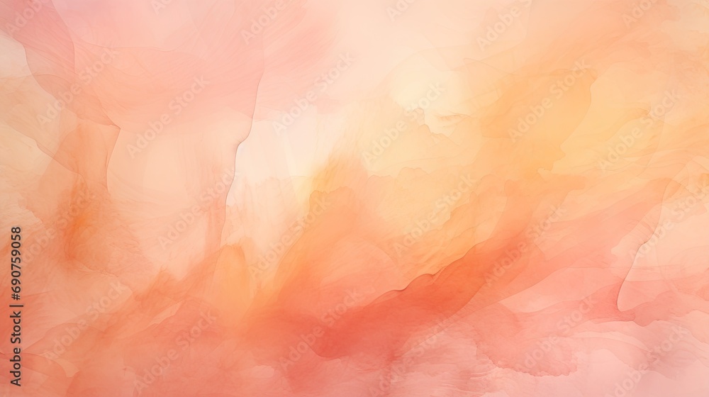 A watercolor-inspired peach fuzz sunrise spreads its warm hues across a soft canvas, creating a serene atmosphere.