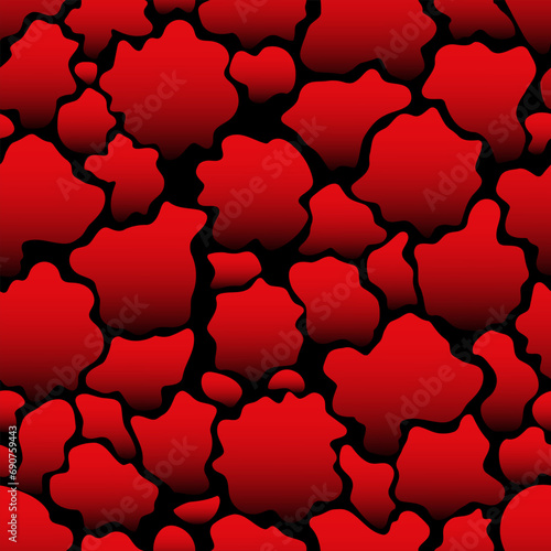 Abstract seamless pattern of stains of different shapes. Vector background of red lava cracks.