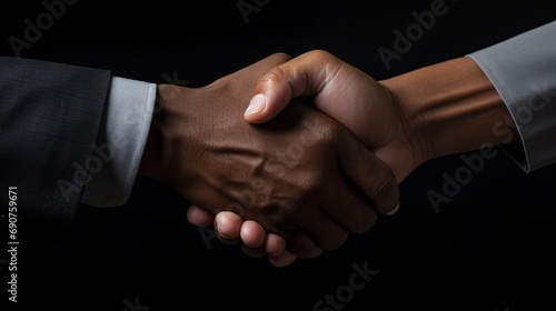 handshake between two businessmen on black background