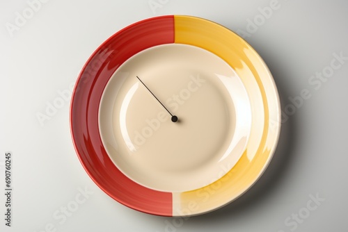Intermittent fasting concept: plate with a clock hand indicating intervals photo