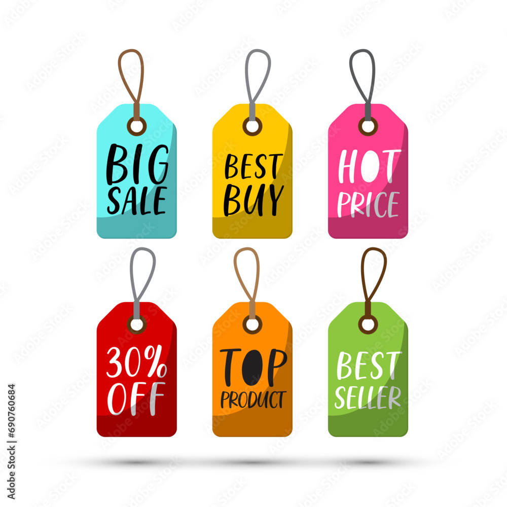 Big sale colorful labels isolated on white background