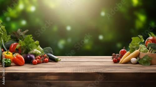 Fresh Organic Vegetables on Wooden Table in Natural Light photo