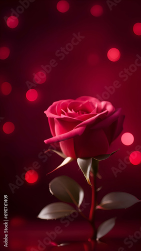 Red rose background with red bokeh lights.