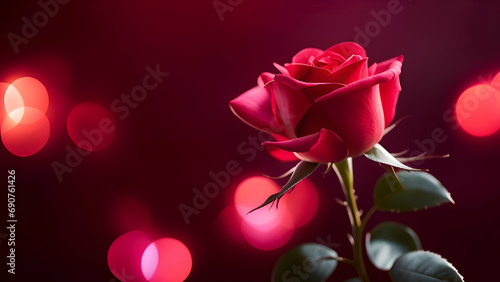 Red rose background with bokeh lights and copy space.