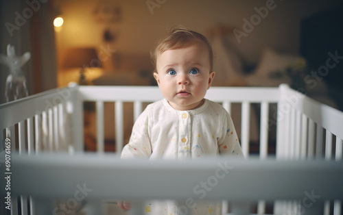 A cute little baby in a cri...
