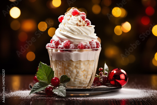 Obraz na płótnie sweet cake with berries on a beautiful christmas background w salonie