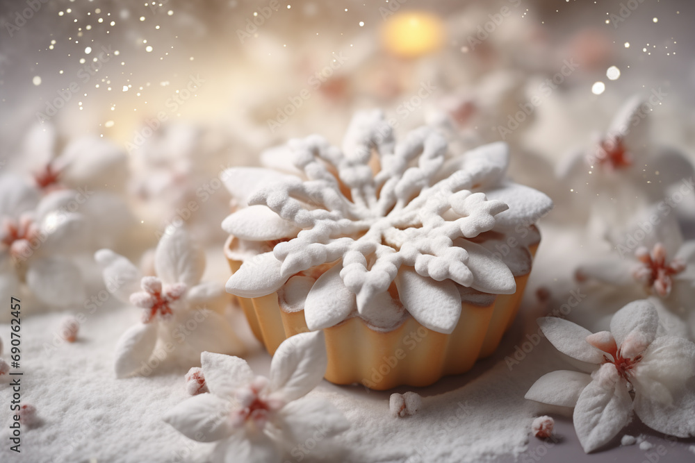 sweet cake with berries on a beautiful christmas background