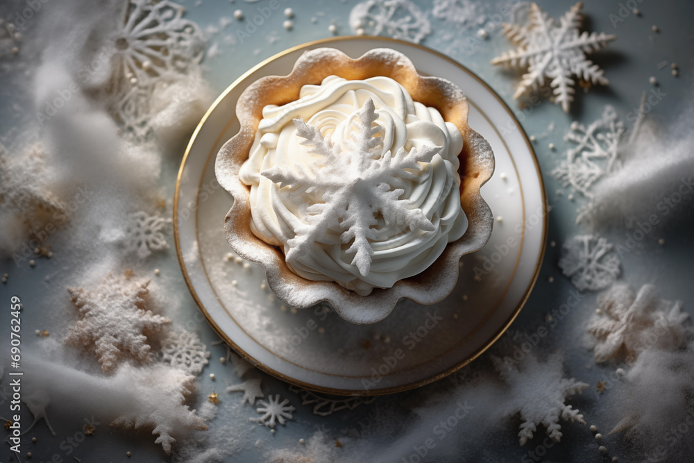 sweet cake with berries on a beautiful christmas background