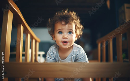A cute little baby in a cri...
