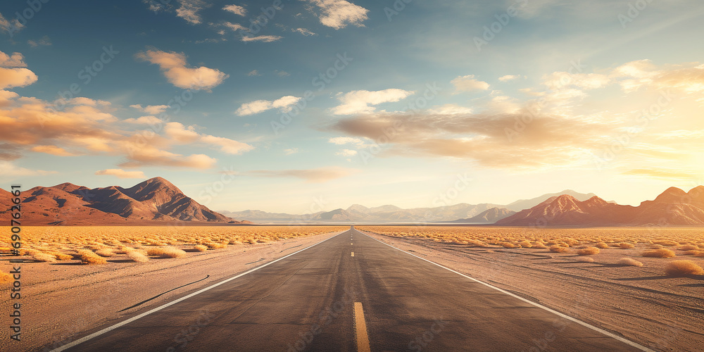 Empty asphalt road, Adventure road in desert . ai generative