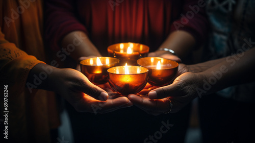Glowing Candles in Support: A close-up shot of a group of people holding glowing candles in the dark, symbolizing their commitment to Earth Hour and the global effort to reduce ene