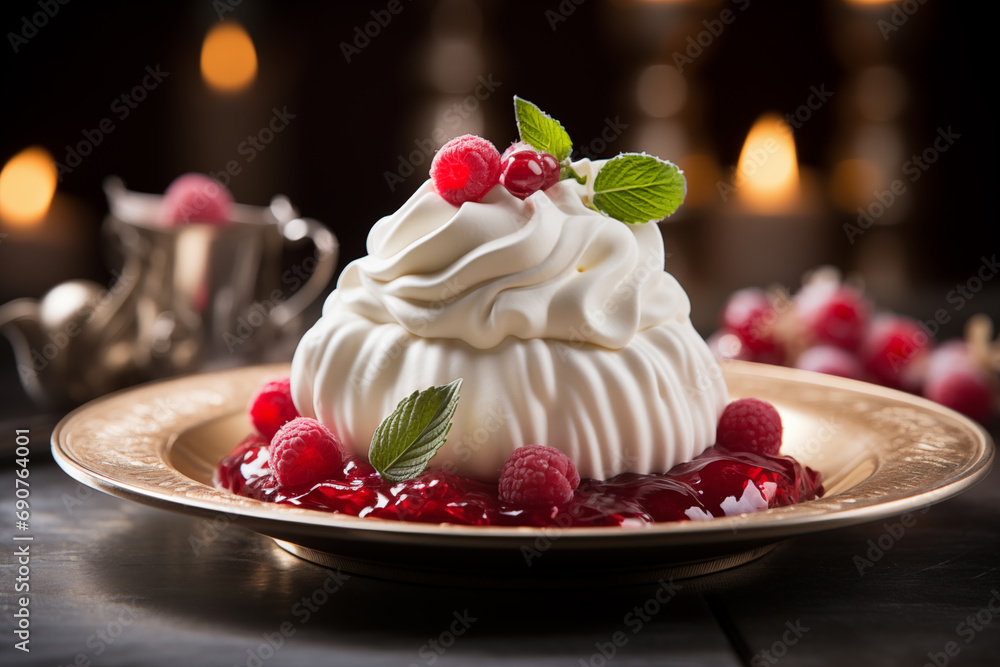 sweet cake with berries on a beautiful christmas background