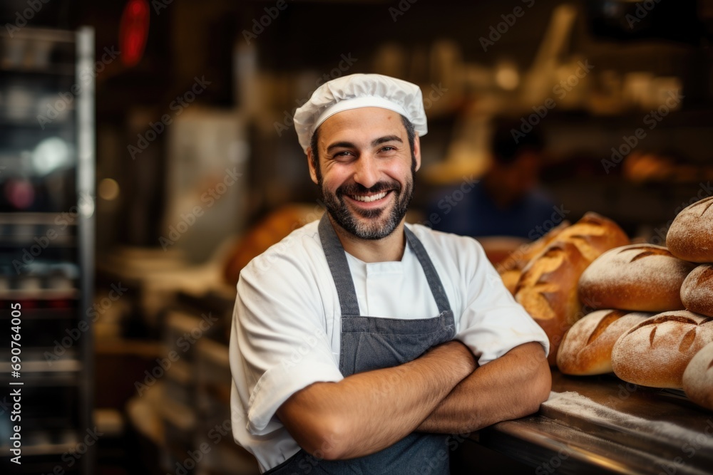 Portrait of happy baker in pastry shop Portrait of happy baker in pastry shop