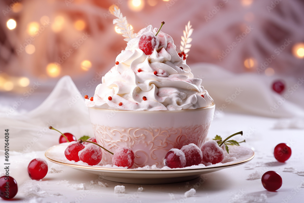 sweet cake with berries on a beautiful christmas background