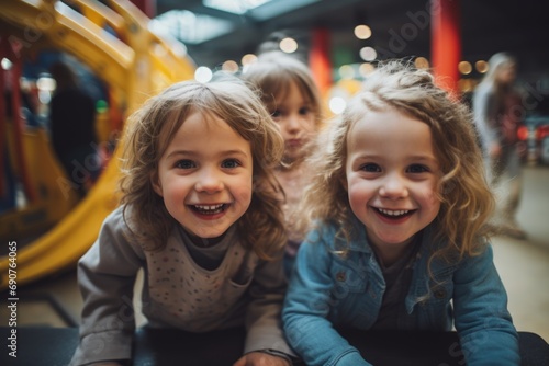 Portrait of little children having fun at indoor playground