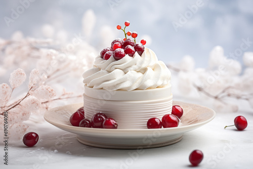 Obraz na płótnie sweet cake with berries on a beautiful christmas background w salonie
