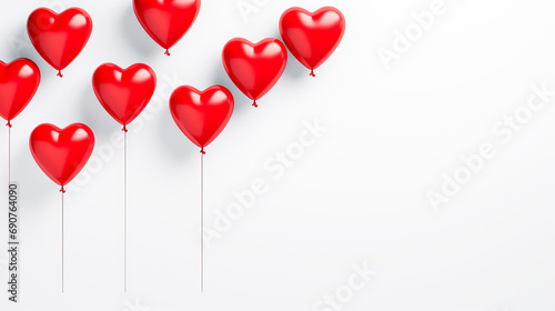 An image of delicate red heart-shaped balloons on white background whit copy space, concept of valentine's day, love, wedding day, anniversary.