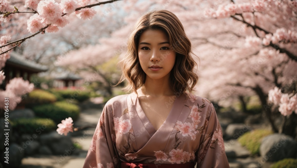 Beautiful girl in the sakura garden Beautiful girl in the sakura garden