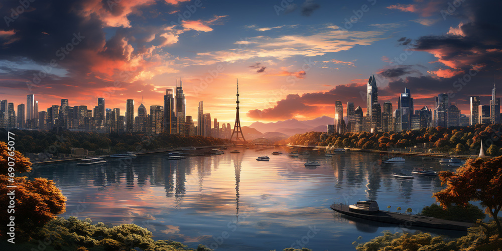 panoramic view of a modern bustling cityscape