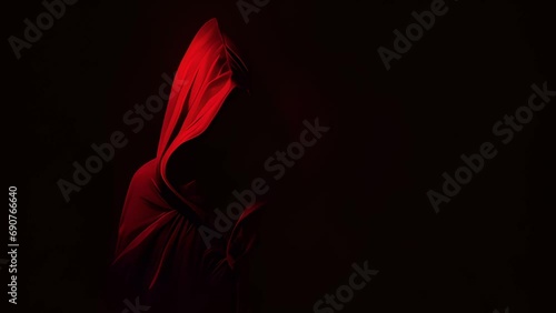 Group of mystery people in a red hooded cloaks. Generative Ai	 photo