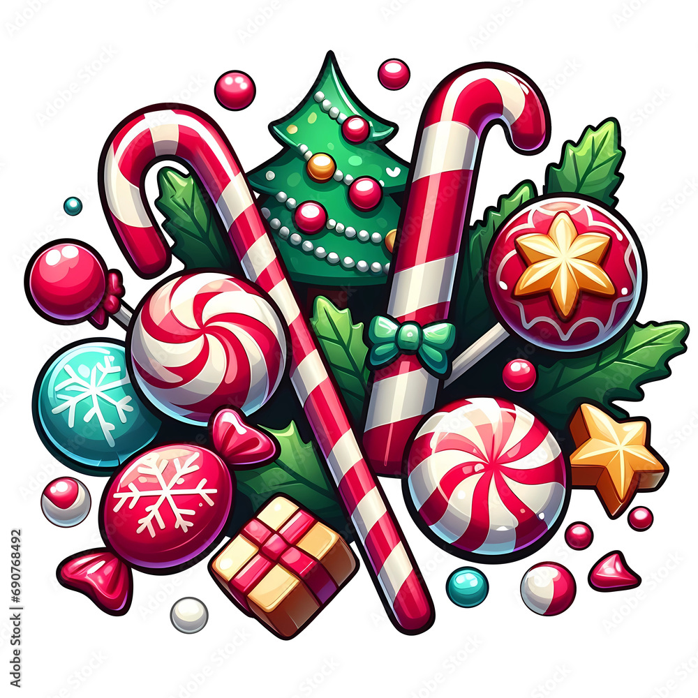 Obraz premium candys lollipop christmas decorations cartoon style vector illustration