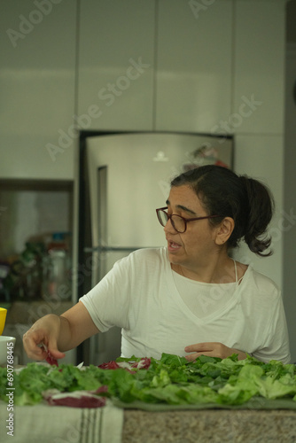 talking with mom, in the kitchen