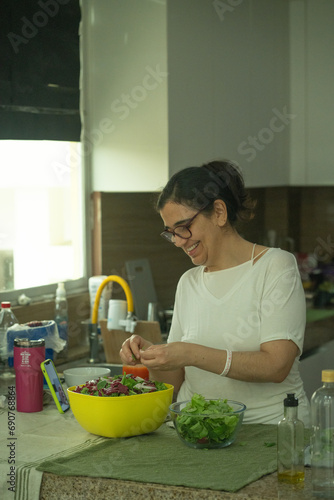 talking with mom, in the kitchen
