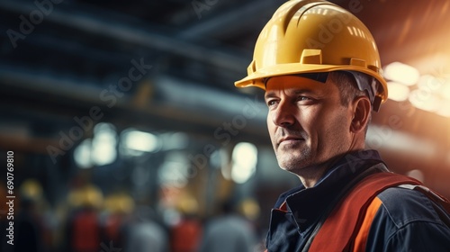 Heavy hard working engineer factory worker portrait wallpaper background