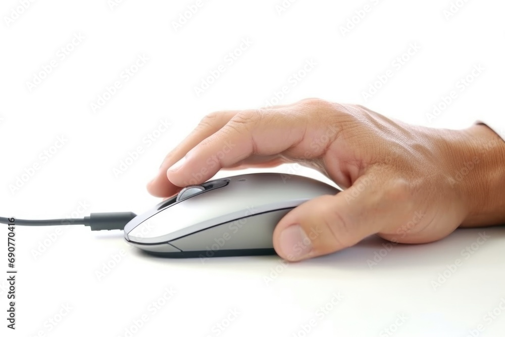 A person's hand holding a computer mouse. Perfect for technology-related designs and illustrations A person's hand holding a computer mouse. Perfect for technology-related designs and illustrations