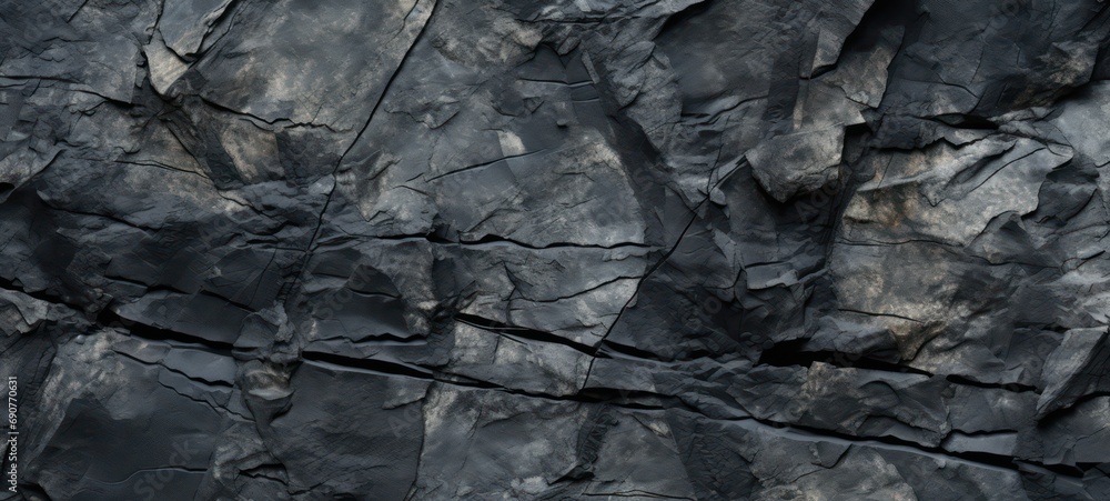 Black grunge banner. Abstract stone background. The close-up texture of the stone wall. Dark gray rock backdrop