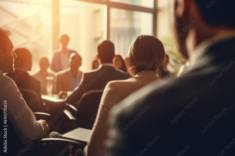 A group of people sitting in chairs in a room. Suitable for various business, conference, or meeting themes A group of people sitting in chairs in a room. Suitable for various business, conference, or meeting themes