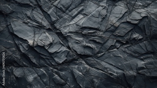 Black rock background. Dark gray mountain surface stone texture close-up