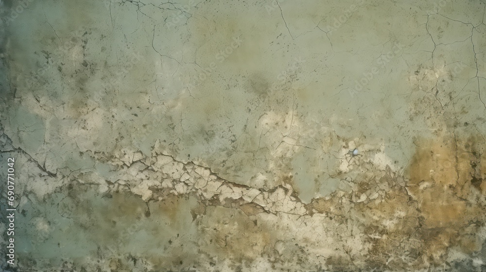 Brown green old concrete wall surface. Dark olive color. Close-up. Rough background for design
