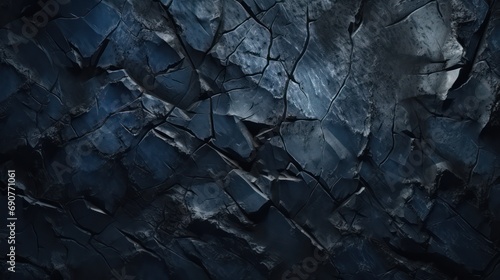 Blue-black rock texture background. Rough mountain surface with cracks. Close-up. Stone background with space for design 