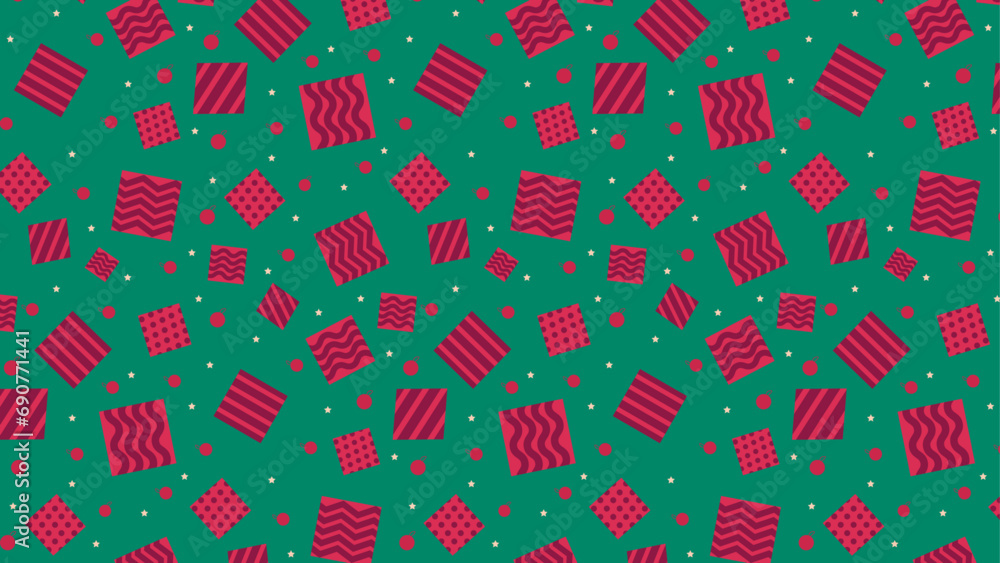 Christmas pattern with red gifts and green background Christmas pattern with red gifts and green background