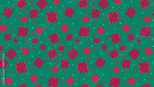 Christmas pattern with red gifts and green background