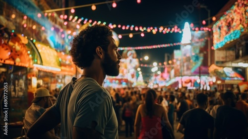 A man enjoying the lively atmosphere at the Feria de Cali festival night in Colombia 