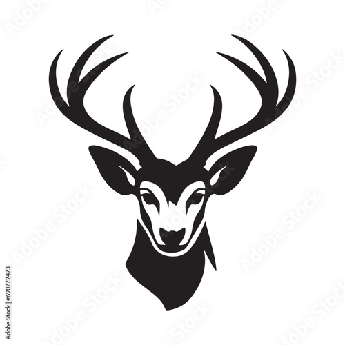 Deer Head Silhouette Hand Drawn Vector Illustration. Elk Symbol Graphic Element