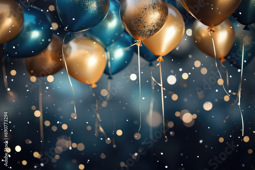 Christmas and New Year celebration festive shiny background, air baloons holiday frame