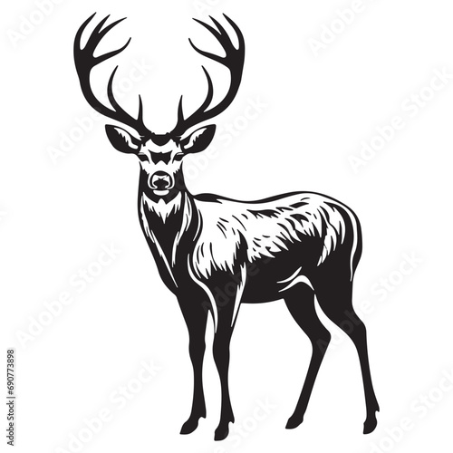 Vector Deer Silhouette Black Hand drawn Figure.