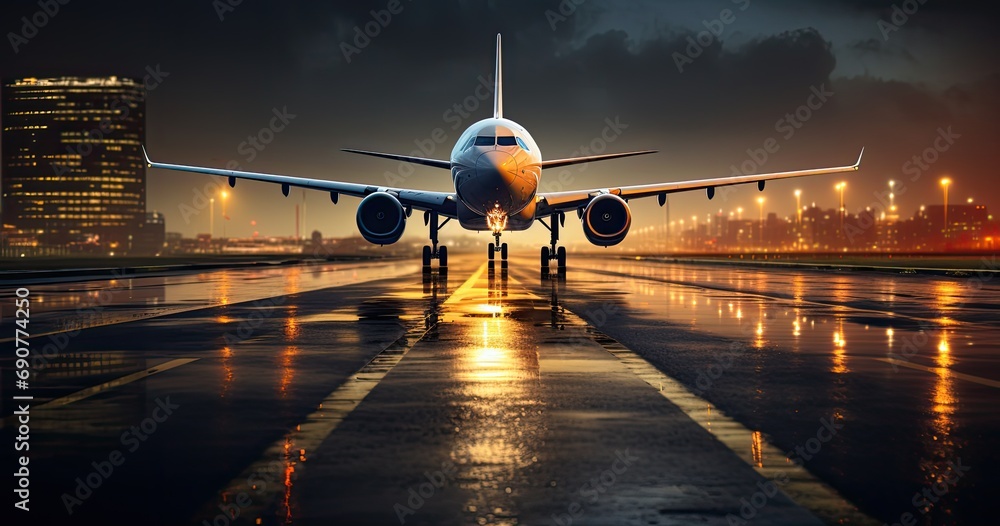 samolot pasażerski na płycie lotniska - obrazy, fototapety, plakaty 