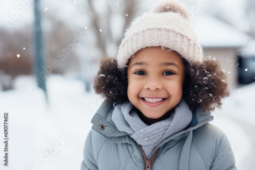 Portrait of a happy young girl outside during winter